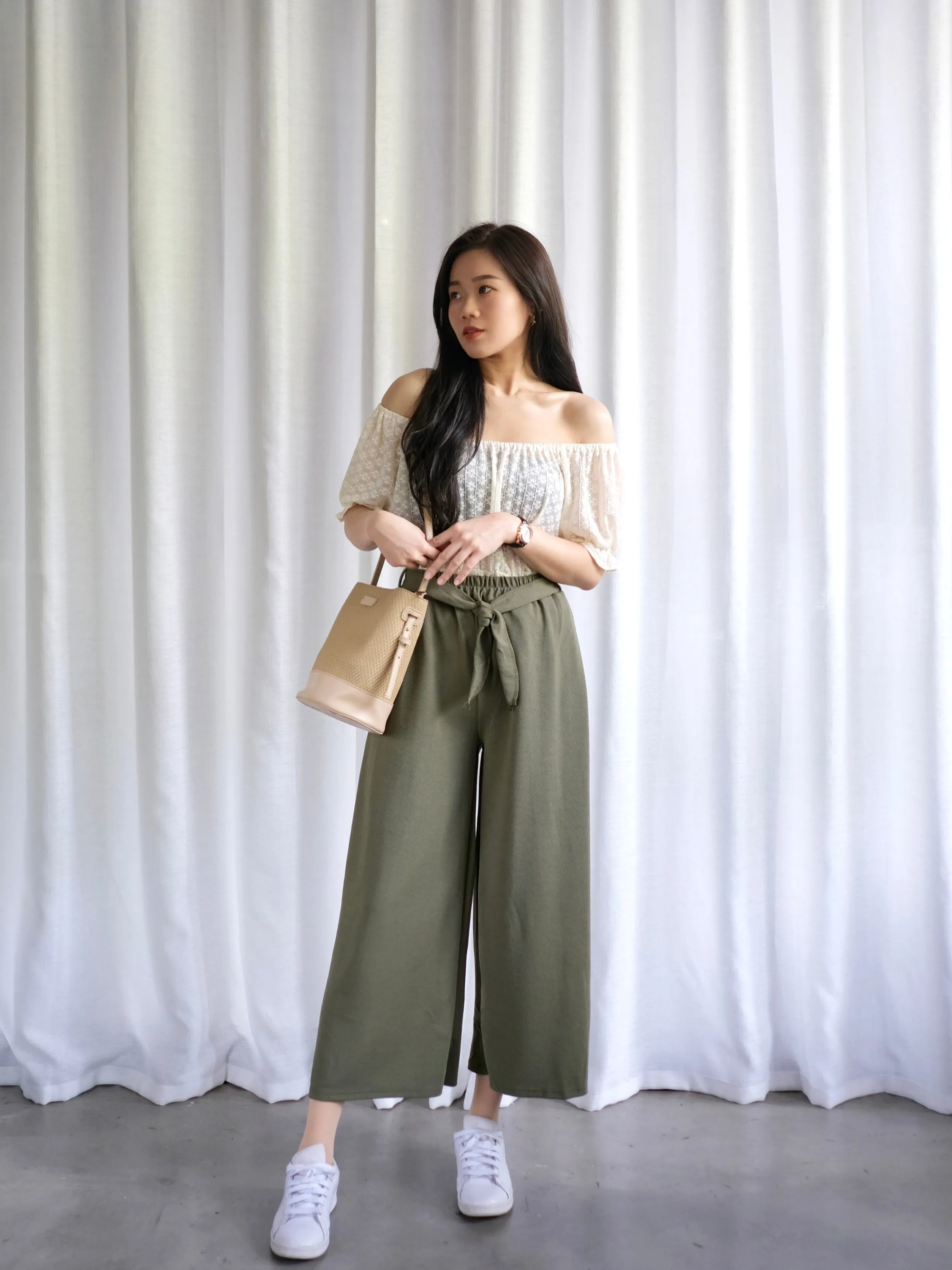 ACEWIN Basic Ankle Length Culottes with Tie-belt (Free Size) 501760