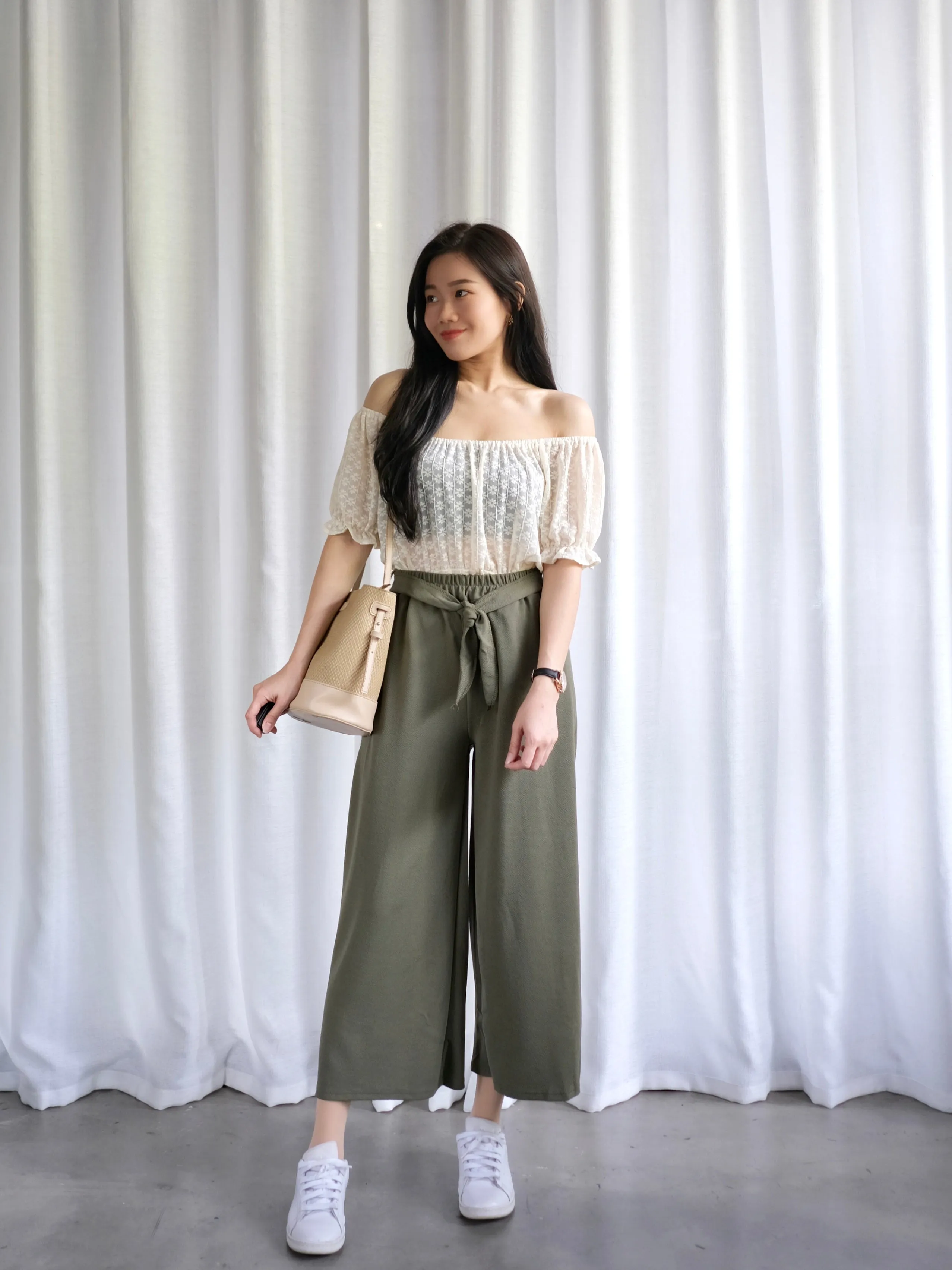 ACEWIN Basic Ankle Length Culottes with Tie-belt (Free Size) 501760