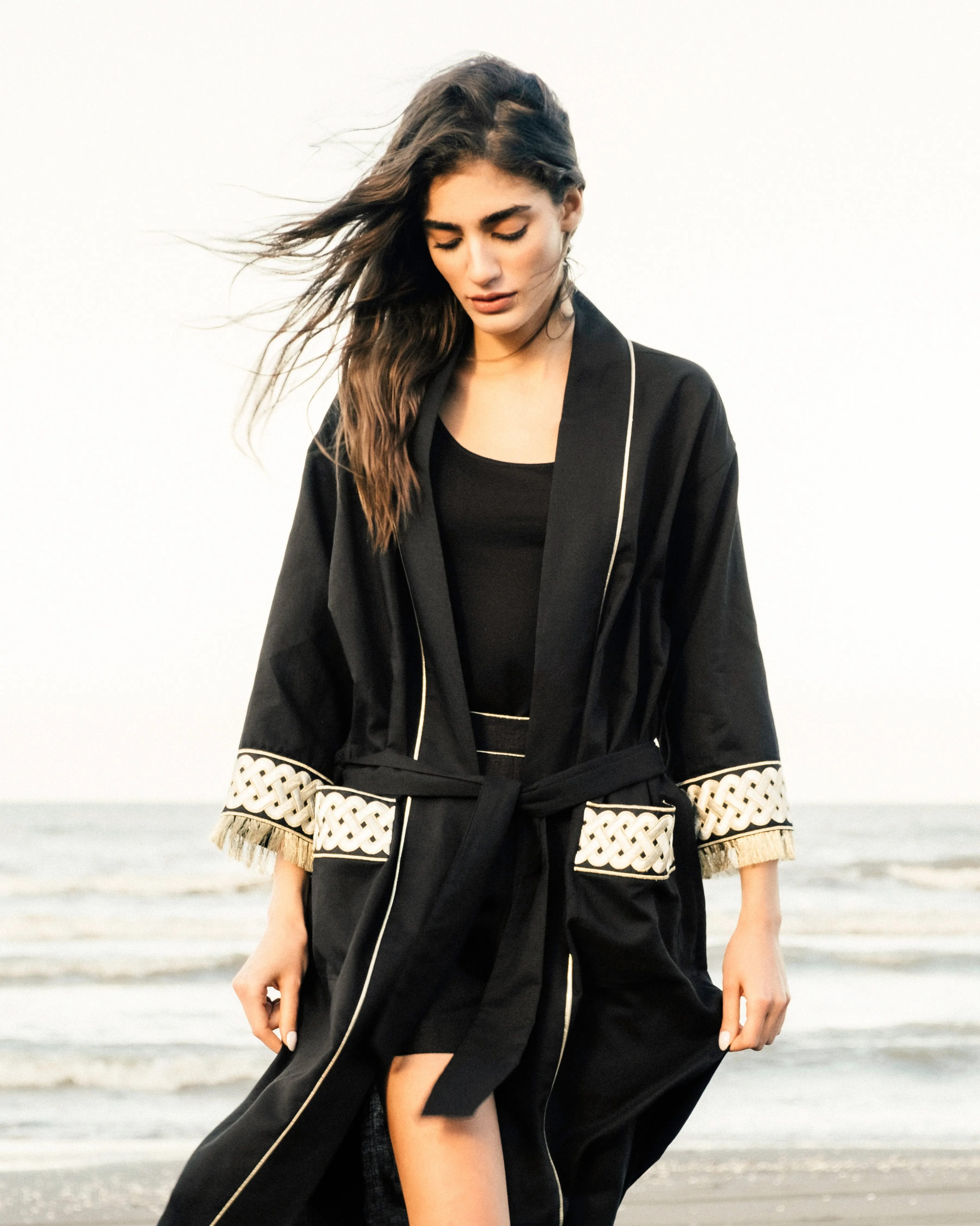 Afshan Fringe Robe - Black