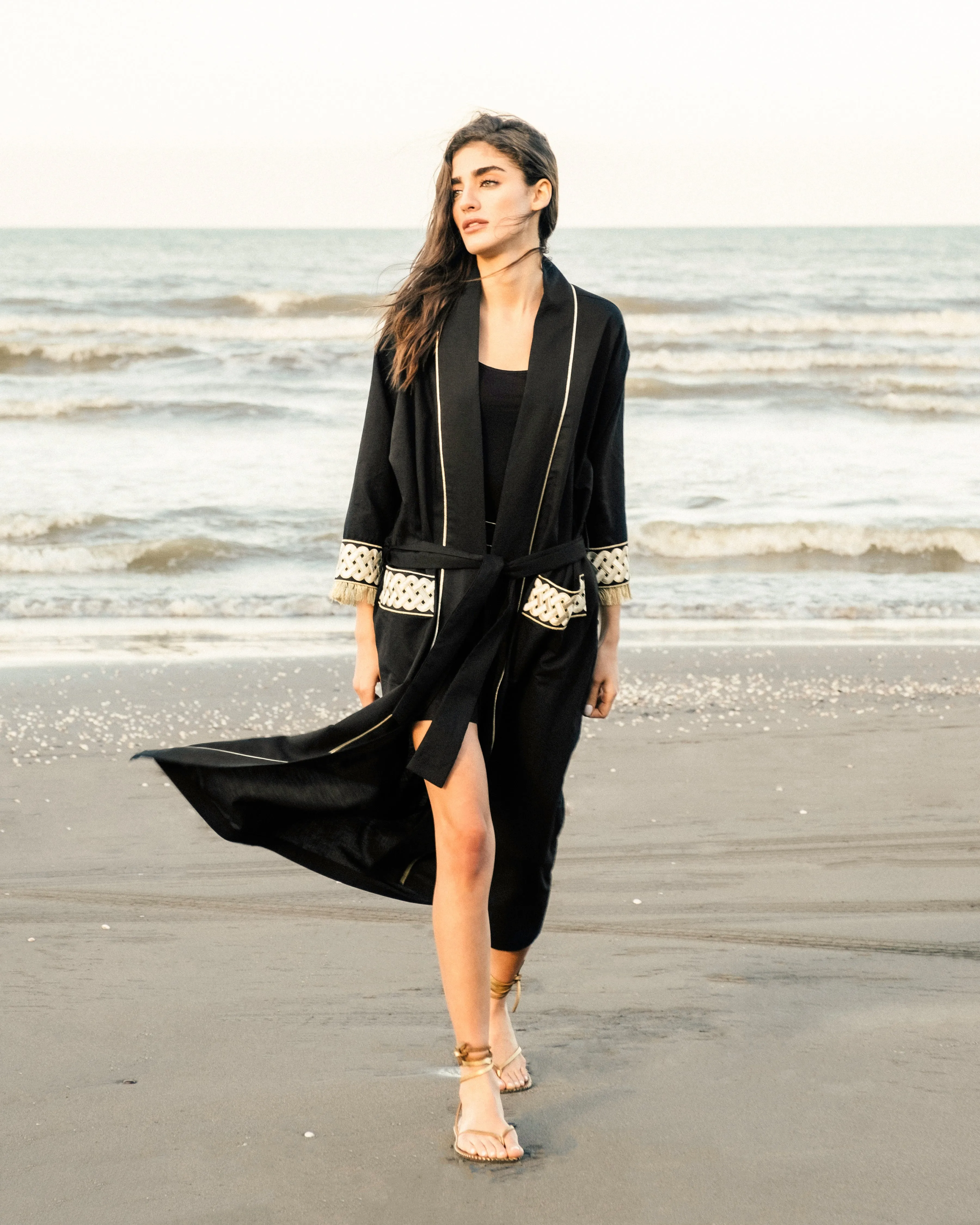 Afshan Fringe Robe - Black