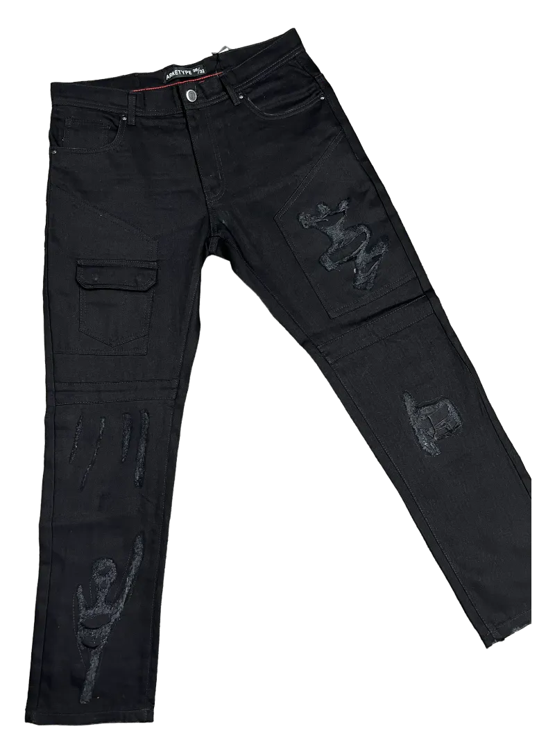 Arketype Black Men's Ripped Jeans With Front Pockets Regular-Fit