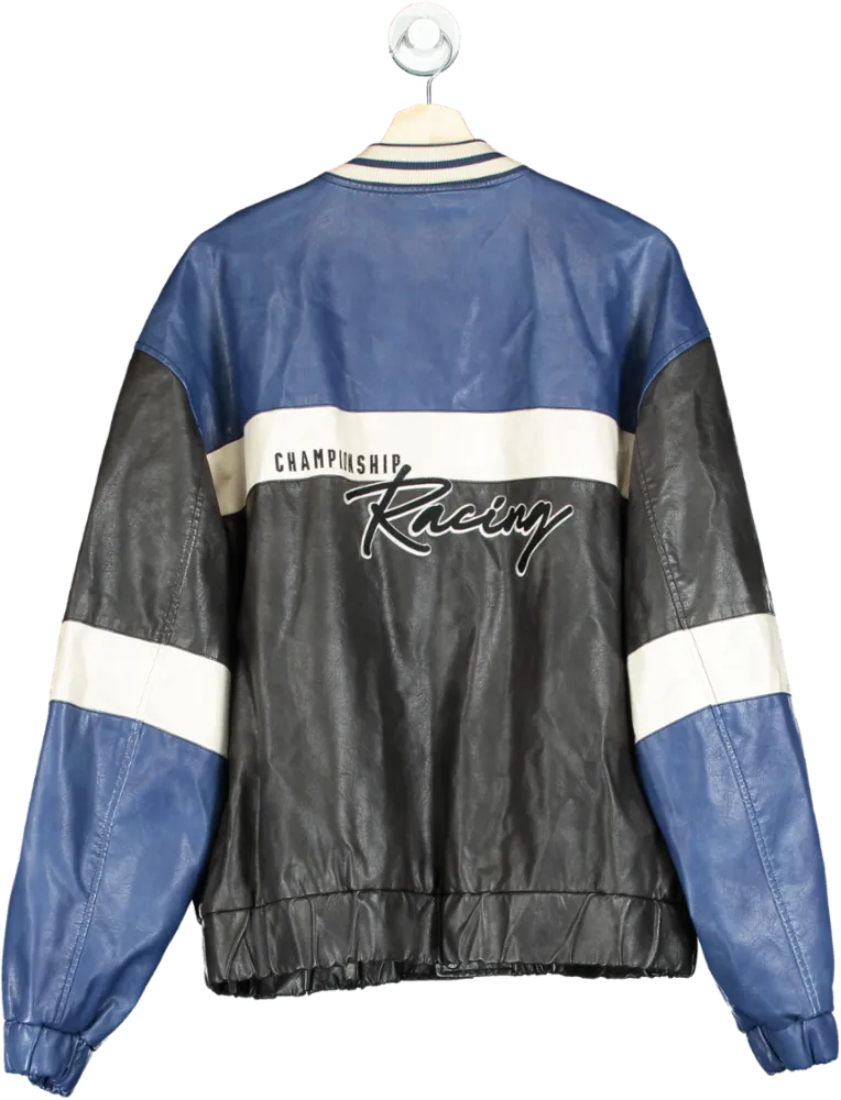 ASOS Black/Blue Racing Leather Jacket UK M