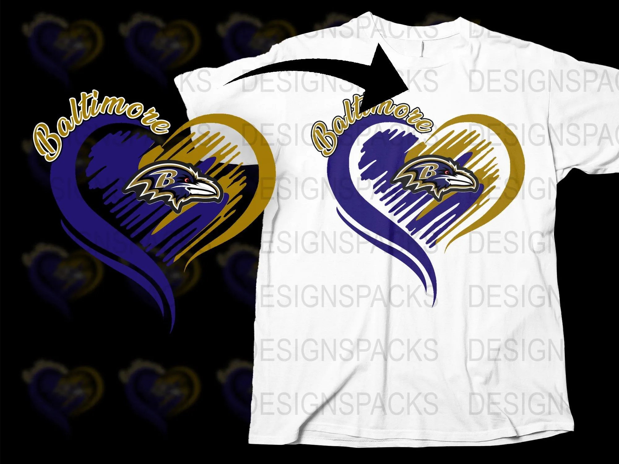 Baltimore Ravens Heart Design Graphic Png Digital Download