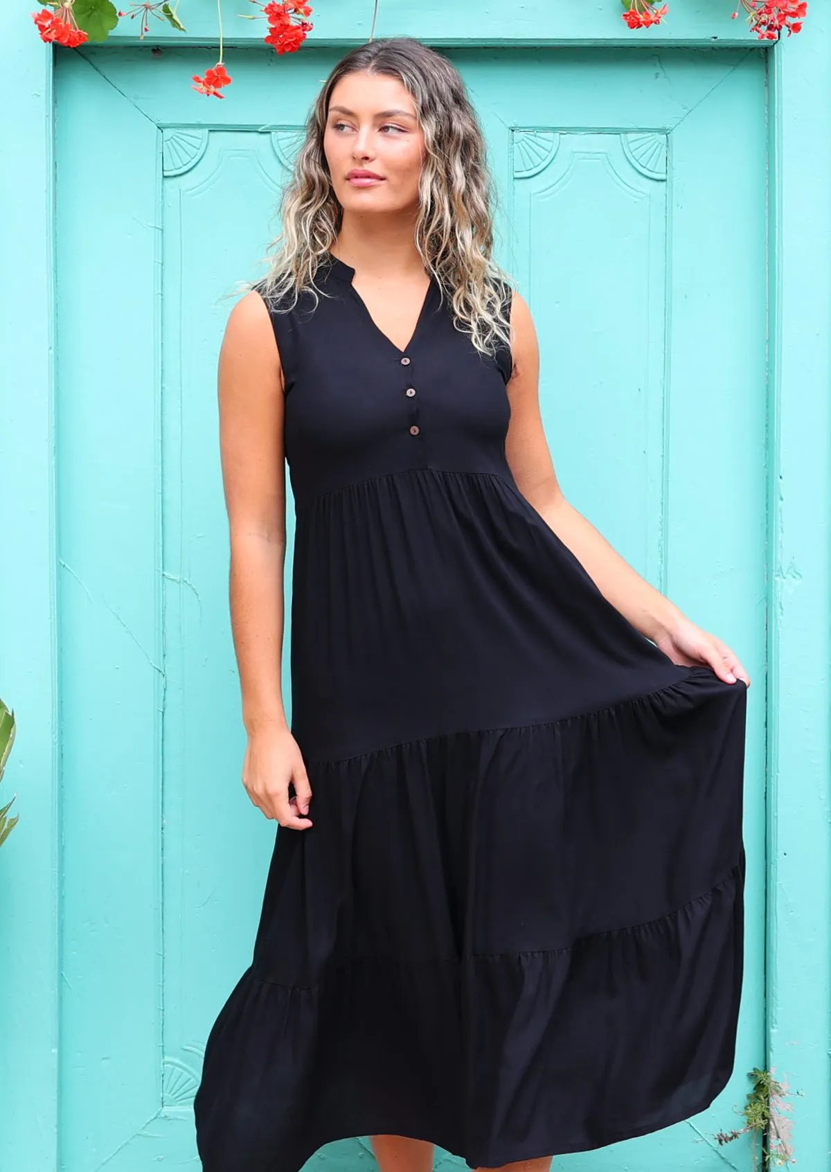 Boho Tiered Maxi Dress Black