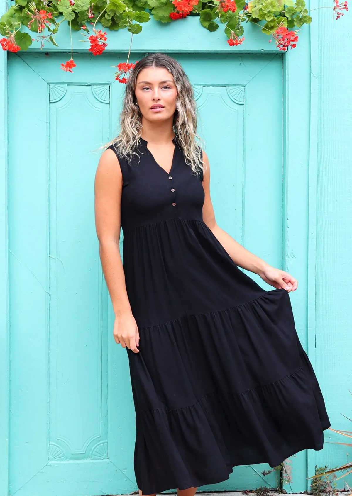 Boho Tiered Maxi Dress Black