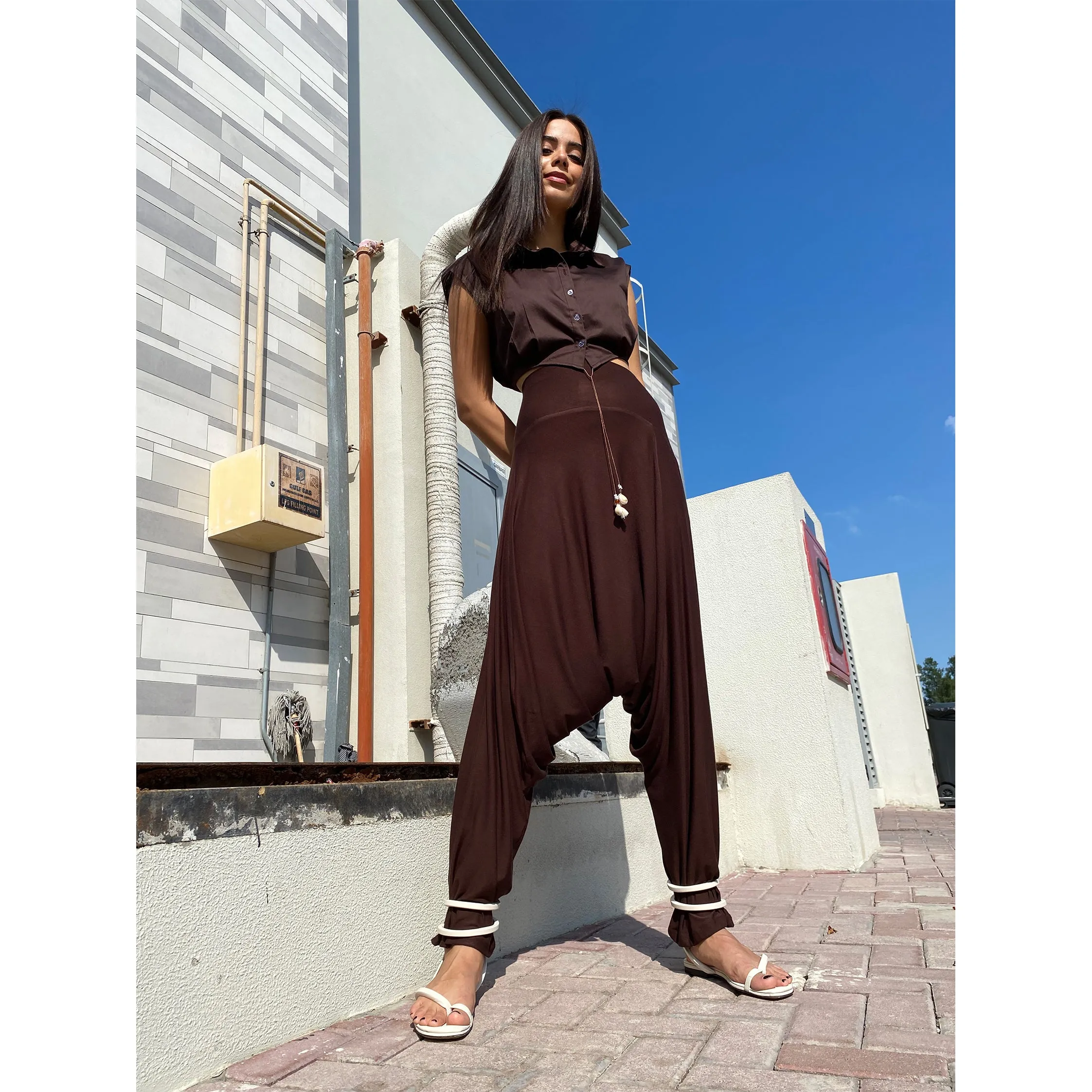 Brown Modal Jersey Drop Crotch Pant