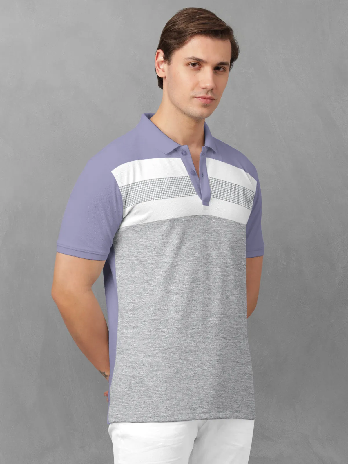 BULLMER Lilac Trendy Printed Half Sleeve Polo T-shirt for Mens