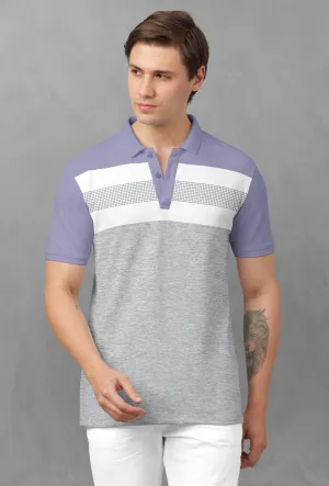 BULLMER Lilac Trendy Printed Half Sleeve Polo T-shirt for Mens