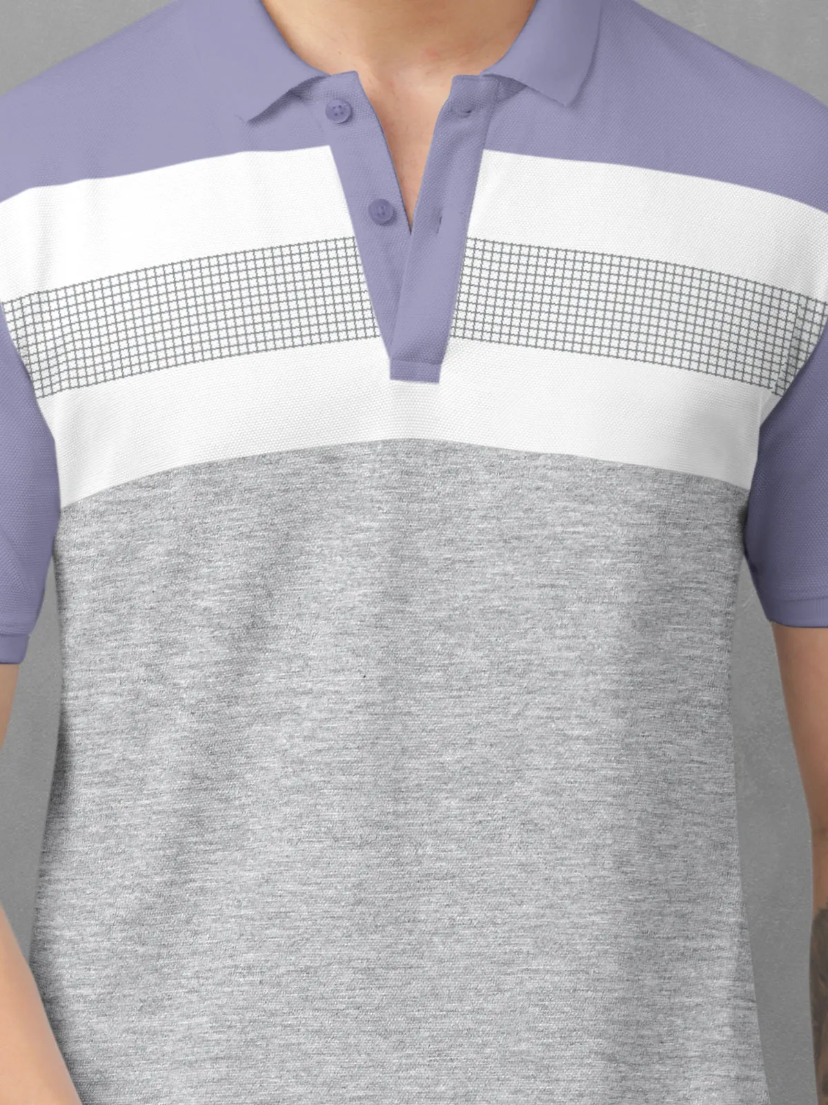 BULLMER Lilac Trendy Printed Half Sleeve Polo T-shirt for Mens