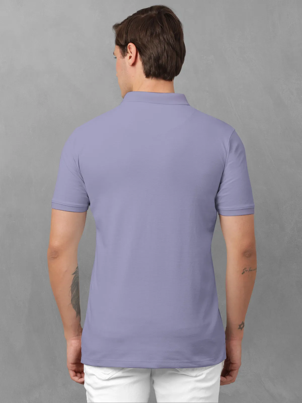 BULLMER Lilac Trendy Printed Half Sleeve Polo T-shirt for Mens