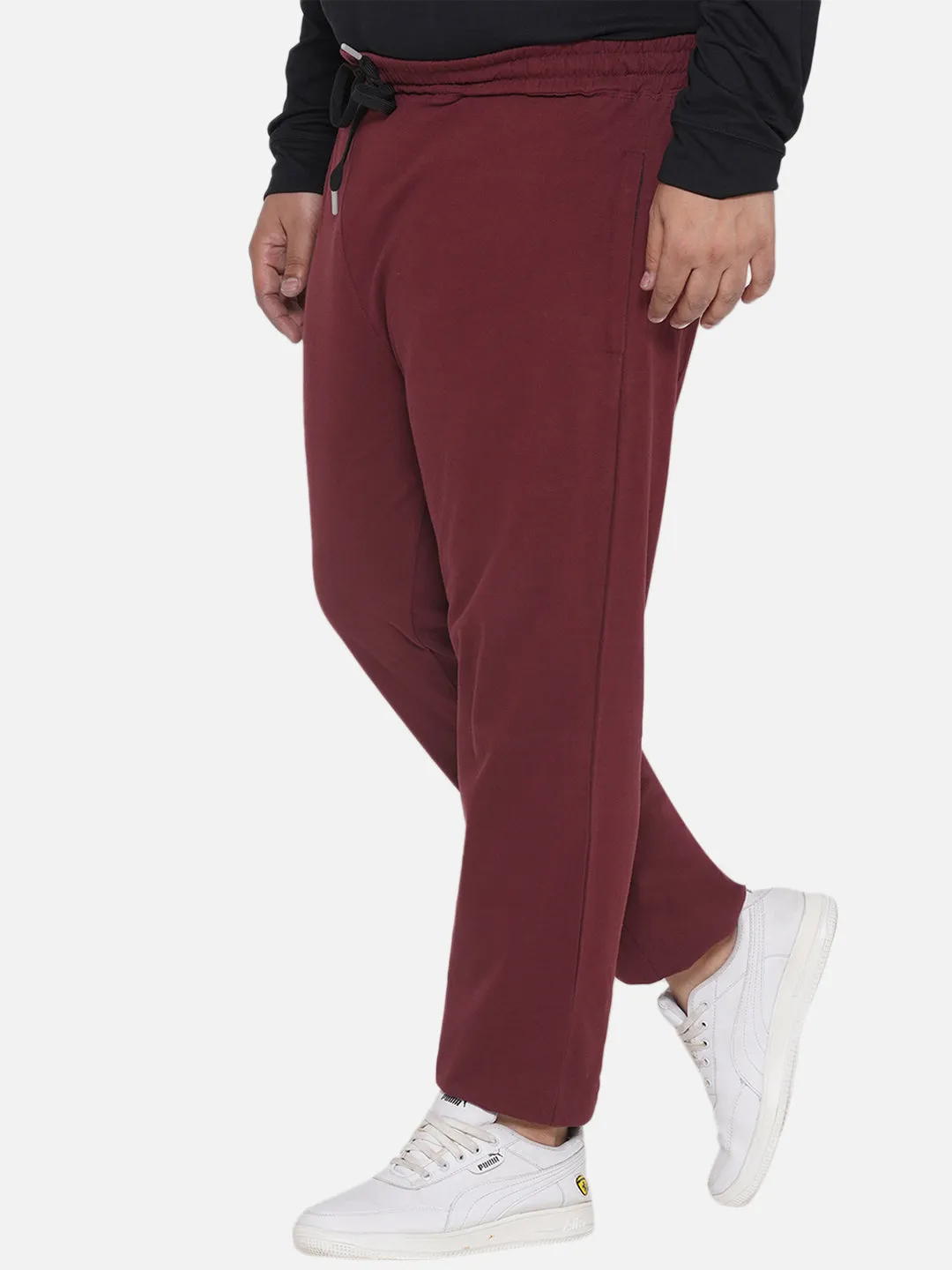 Columbia - Plus Size Men's Straight Fit Dark Maroon Solid Cotton Track Pants