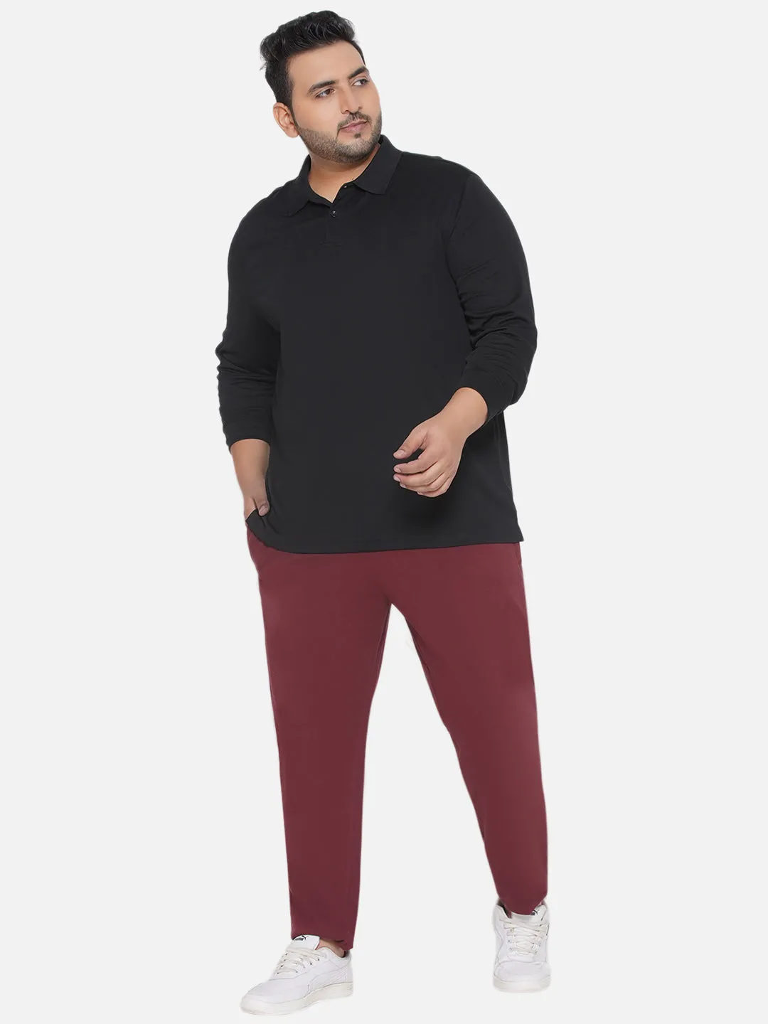 Columbia - Plus Size Men's Straight Fit Dark Maroon Solid Cotton Track Pants