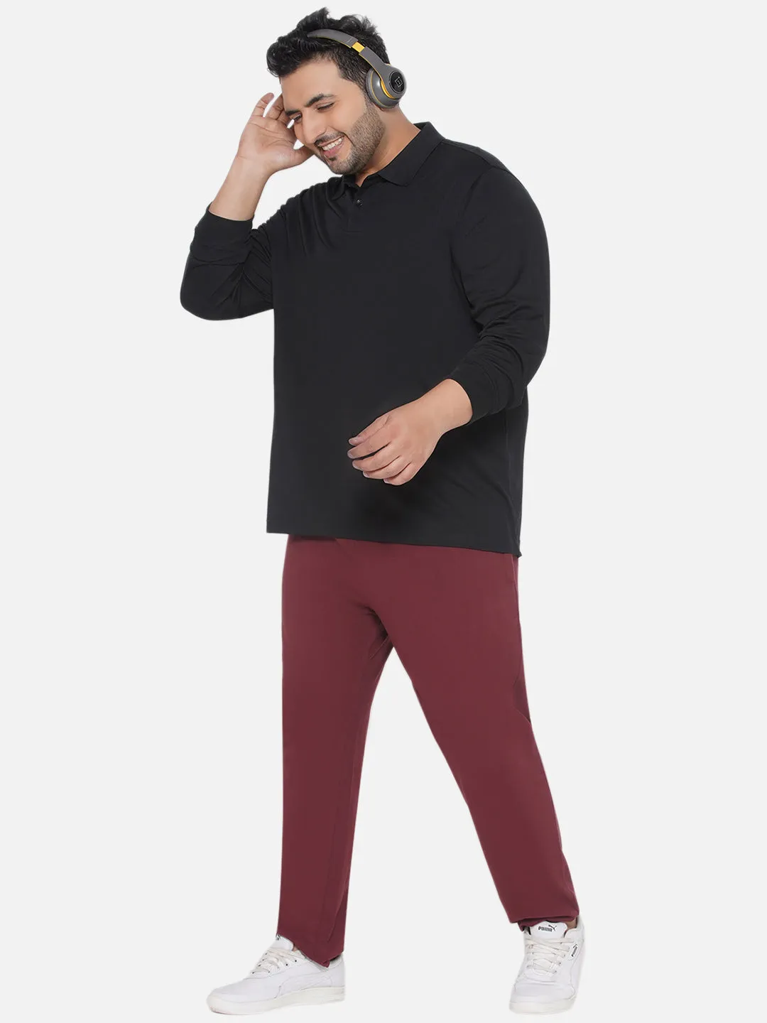 Columbia - Plus Size Men's Straight Fit Dark Maroon Solid Cotton Track Pants