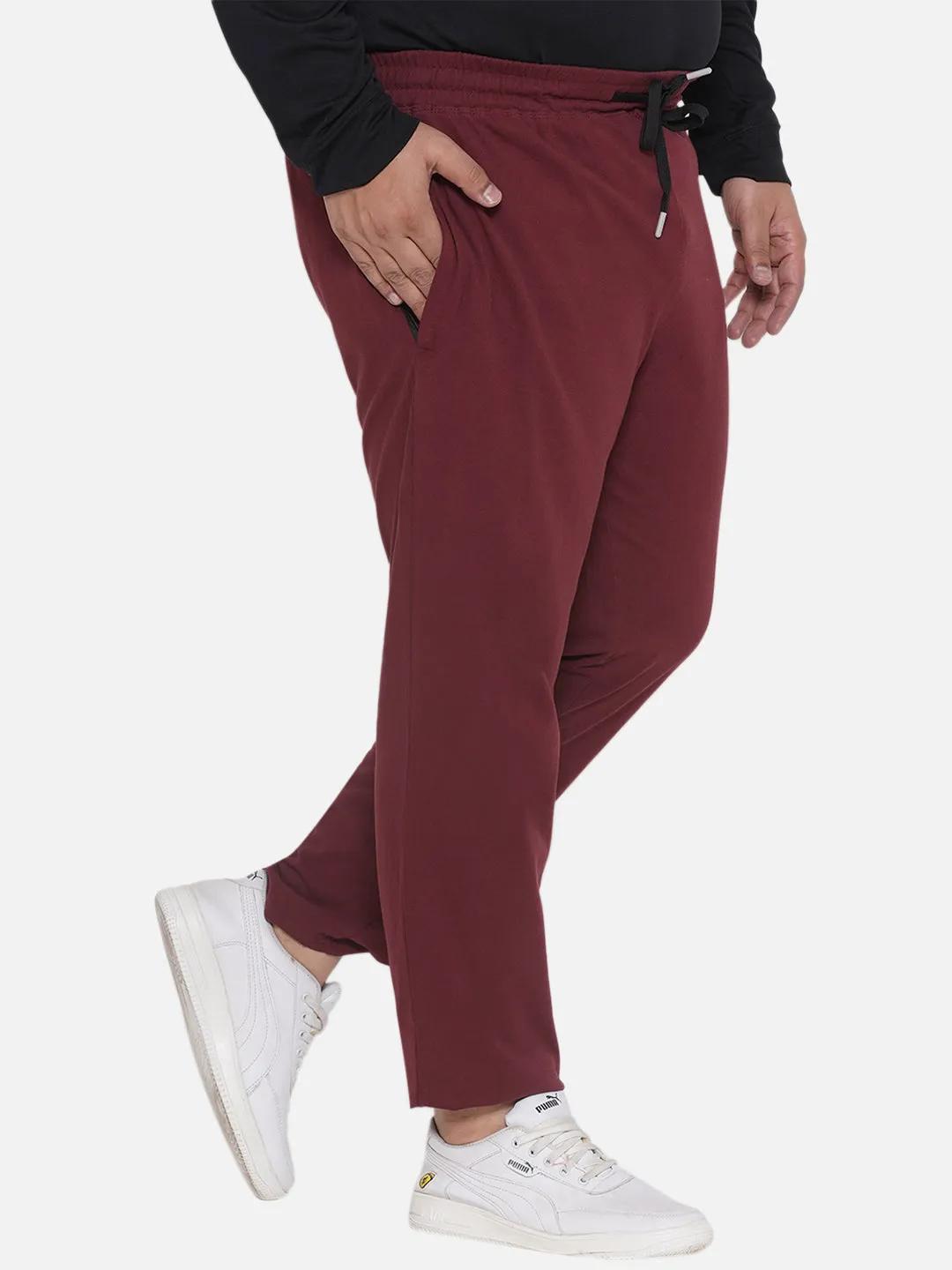 Columbia - Plus Size Men's Straight Fit Dark Maroon Solid Cotton Track Pants