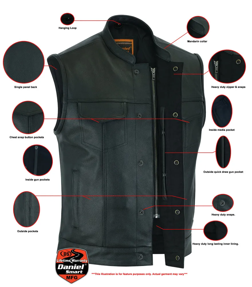 CONCEALED ZIPPER SNAP CLOSURE, PREMIUM COWHIDE, MOTORCYCLE VEST