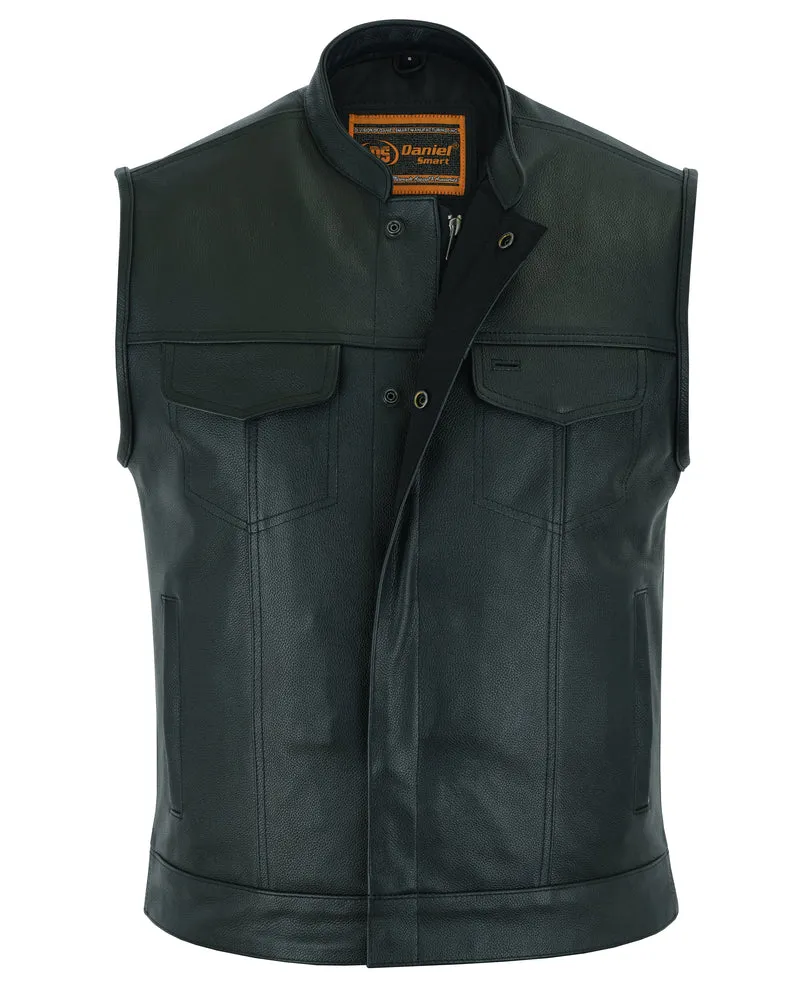 CONCEALED ZIPPER SNAP CLOSURE, PREMIUM COWHIDE, MOTORCYCLE VEST