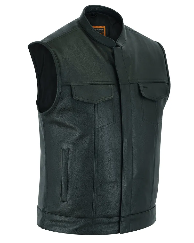 CONCEALED ZIPPER SNAP CLOSURE, PREMIUM COWHIDE, MOTORCYCLE VEST