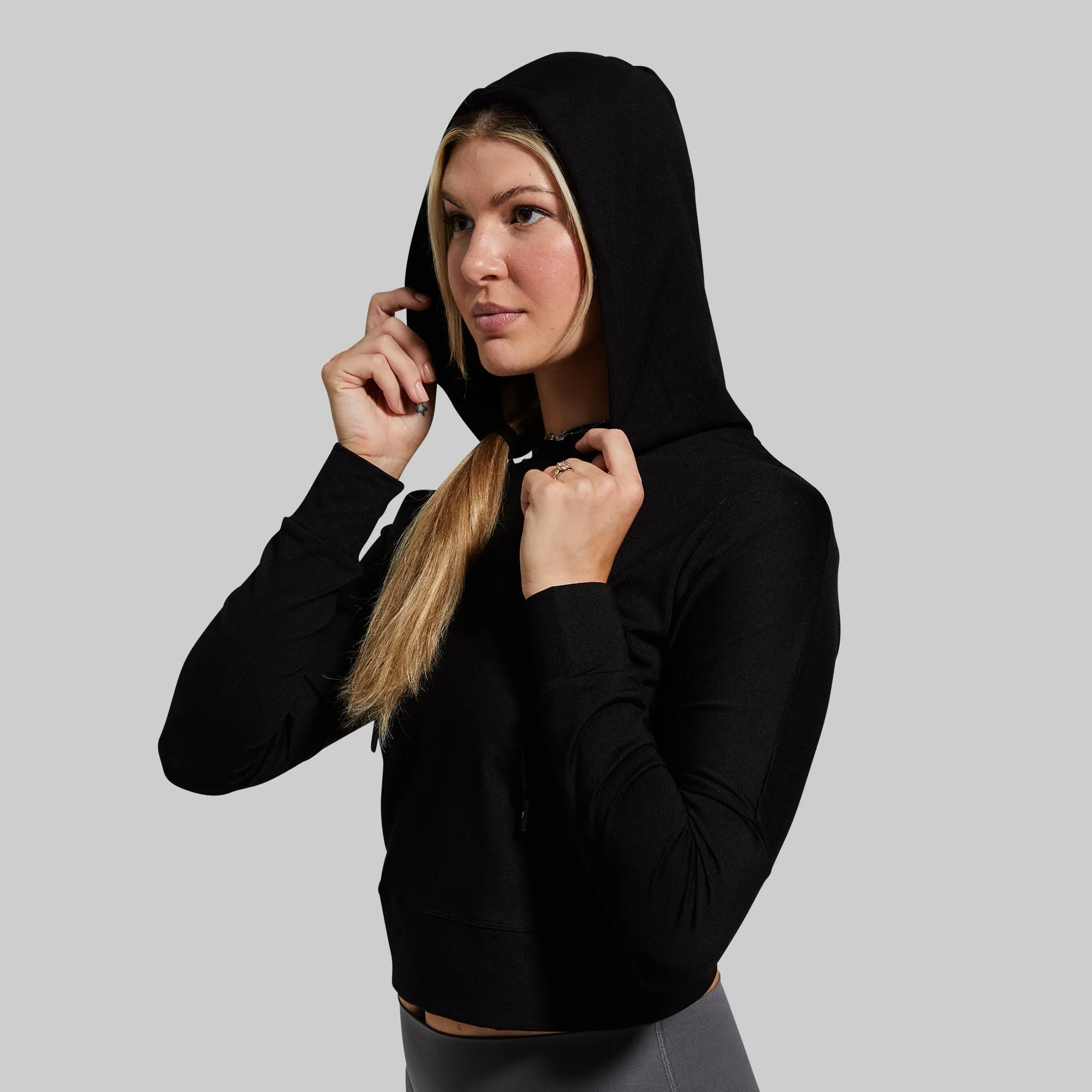 Criss Cross Crop Hoodie (Black)