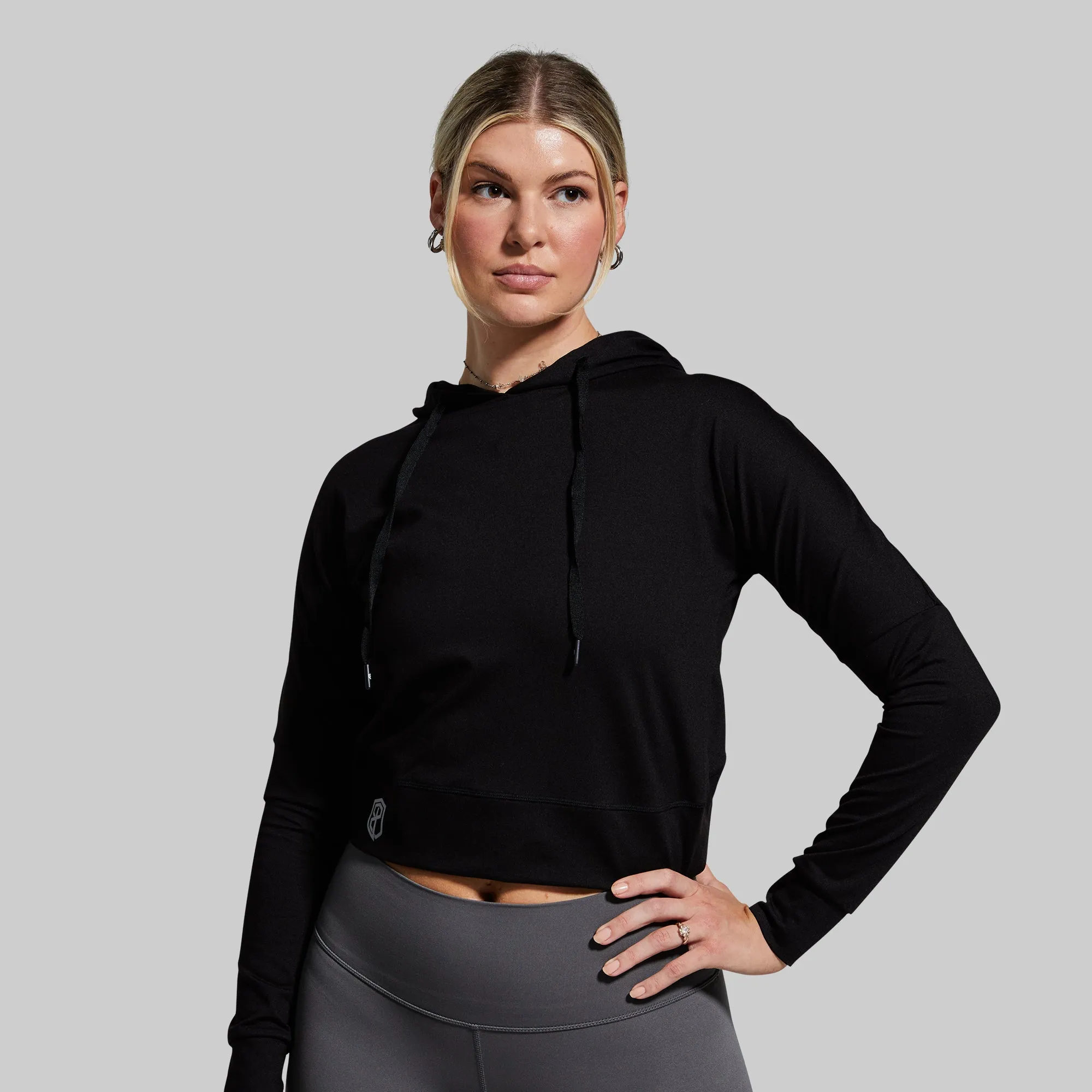 Criss Cross Crop Hoodie (Black)