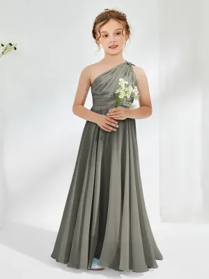 Cute One Shoulder  A-line Junior Bridesmaid Dresses Steel Grey