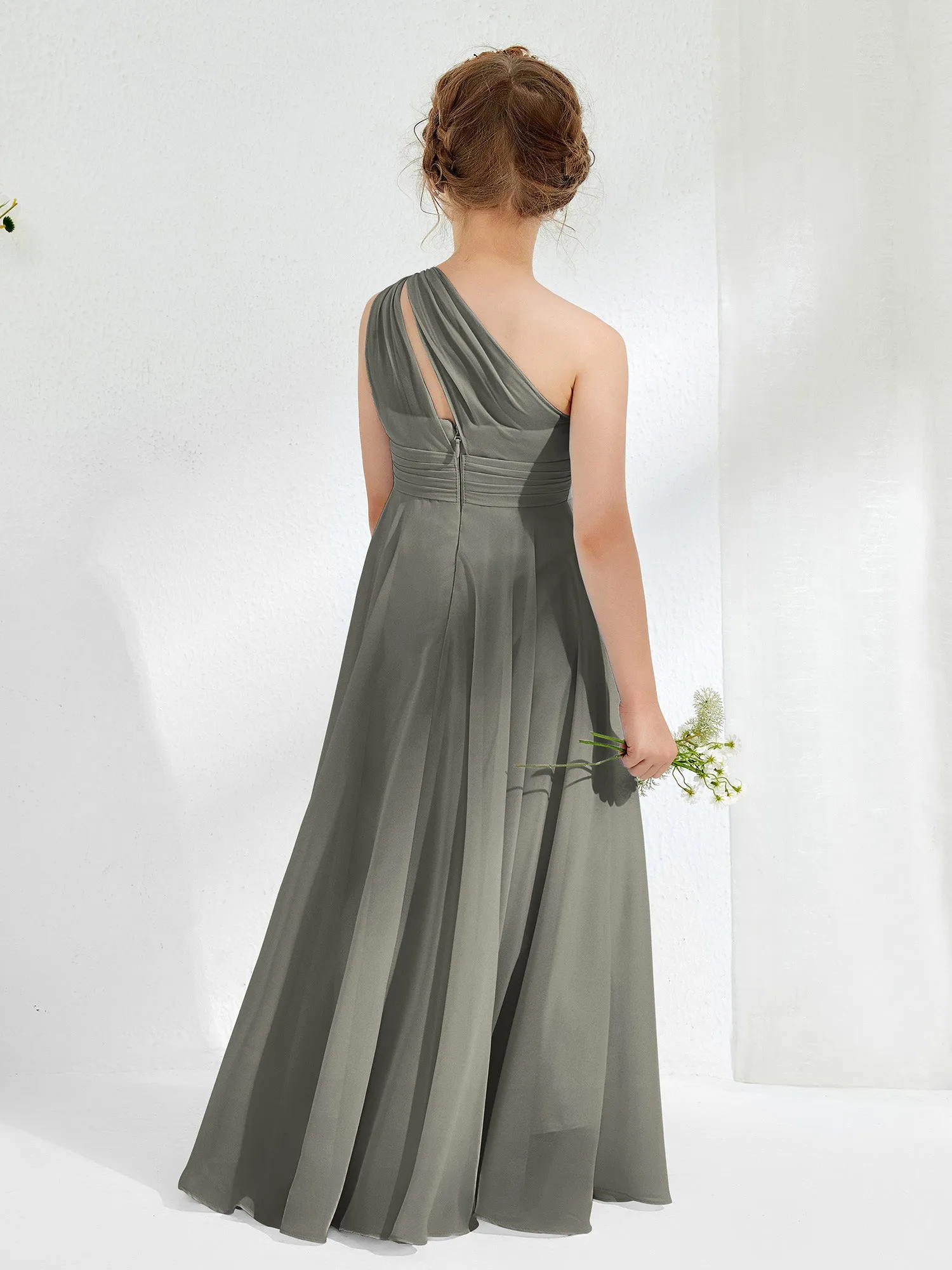 Cute One Shoulder  A-line Junior Bridesmaid Dresses Steel Grey