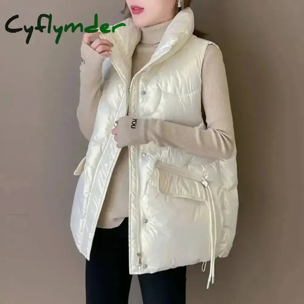 Cyflymder New Down Cotton Vest for Women Autumn Winter Lightweight Vest Casual Loose Jackets Coats Women Fashion Sleeveless Parkas