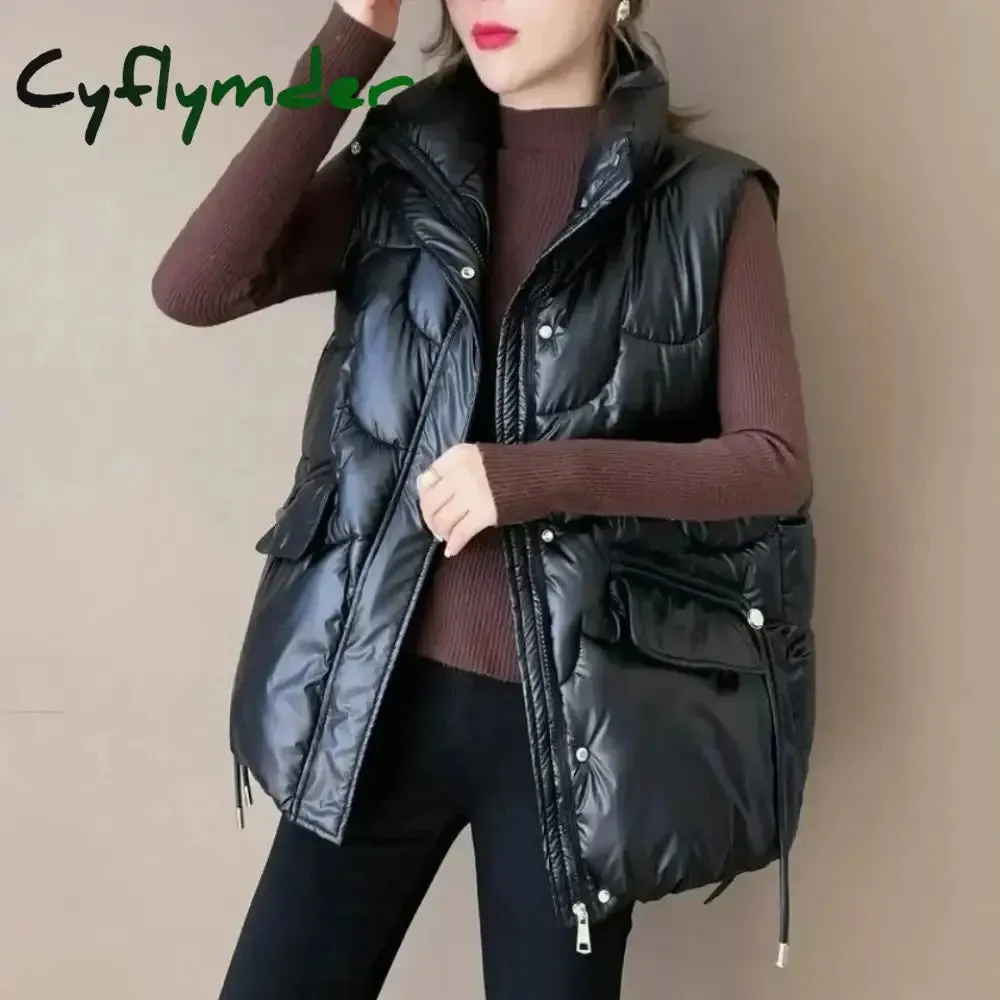 Cyflymder New Down Cotton Vest for Women Autumn Winter Lightweight Vest Casual Loose Jackets Coats Women Fashion Sleeveless Parkas