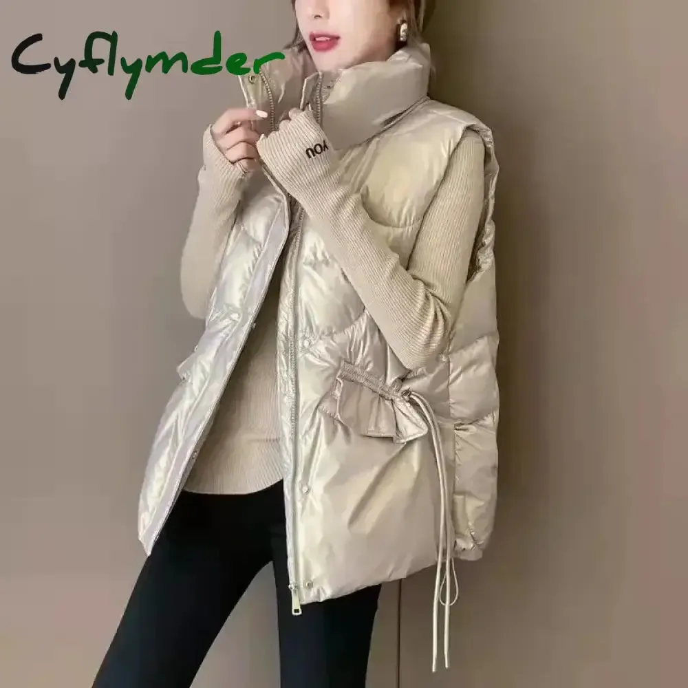 Cyflymder New Down Cotton Vest for Women Autumn Winter Lightweight Vest Casual Loose Jackets Coats Women Fashion Sleeveless Parkas