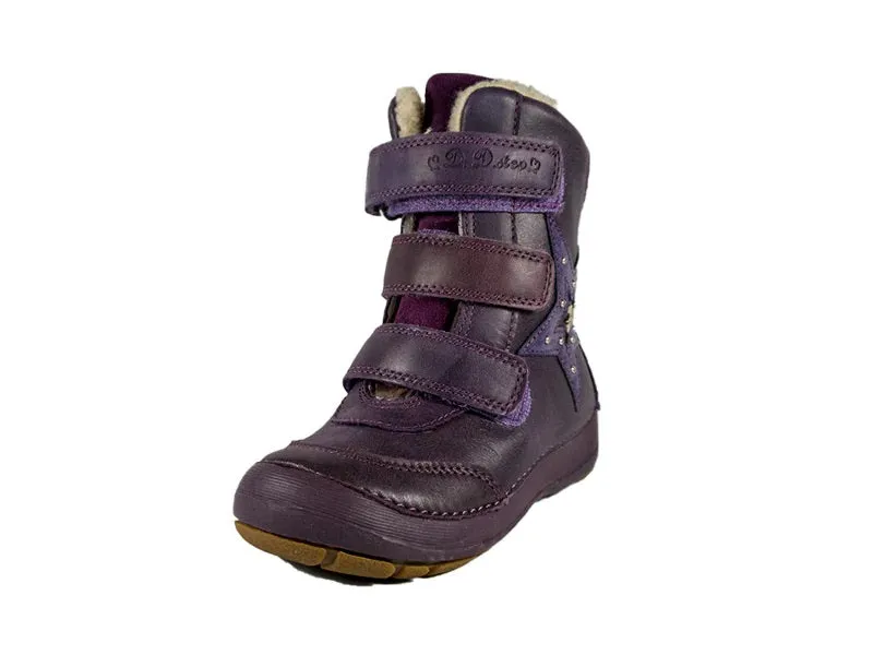 D.D. Step Little Kid Shoes/Winter Boots With Faux Fur Insulation Purple Star - Supportive Leather Shoes From Europe Kids Orthopedic