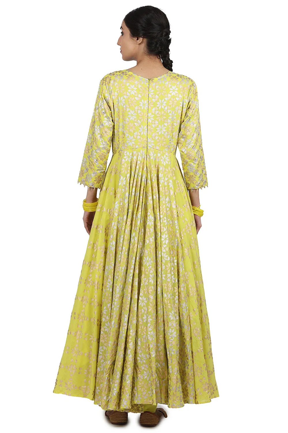 Embroidered Kalidar Electric Yellow Anarkali Set