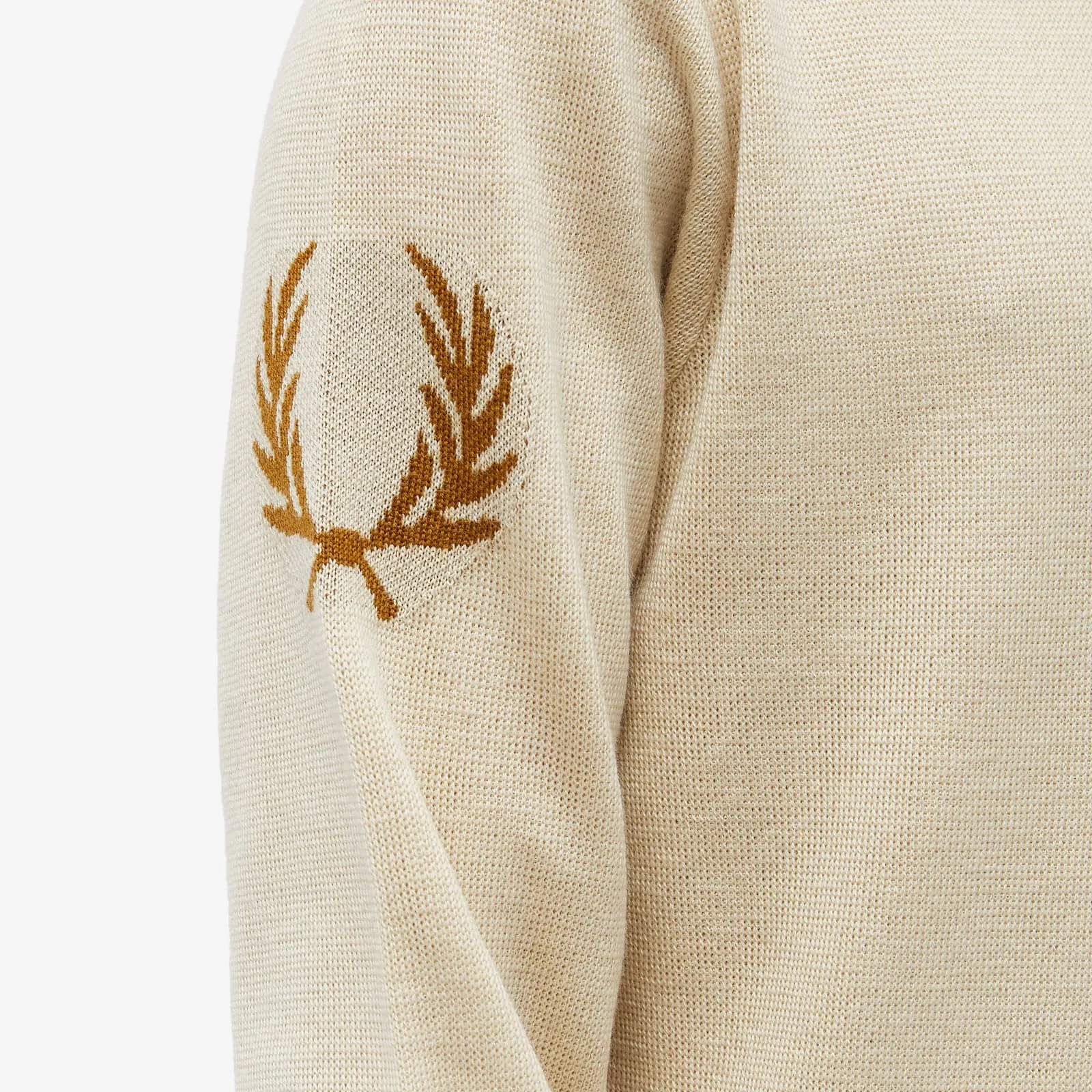 Fred Perry Intarsia Laurel Wreath Mock Neck Knit Sweater, Cream