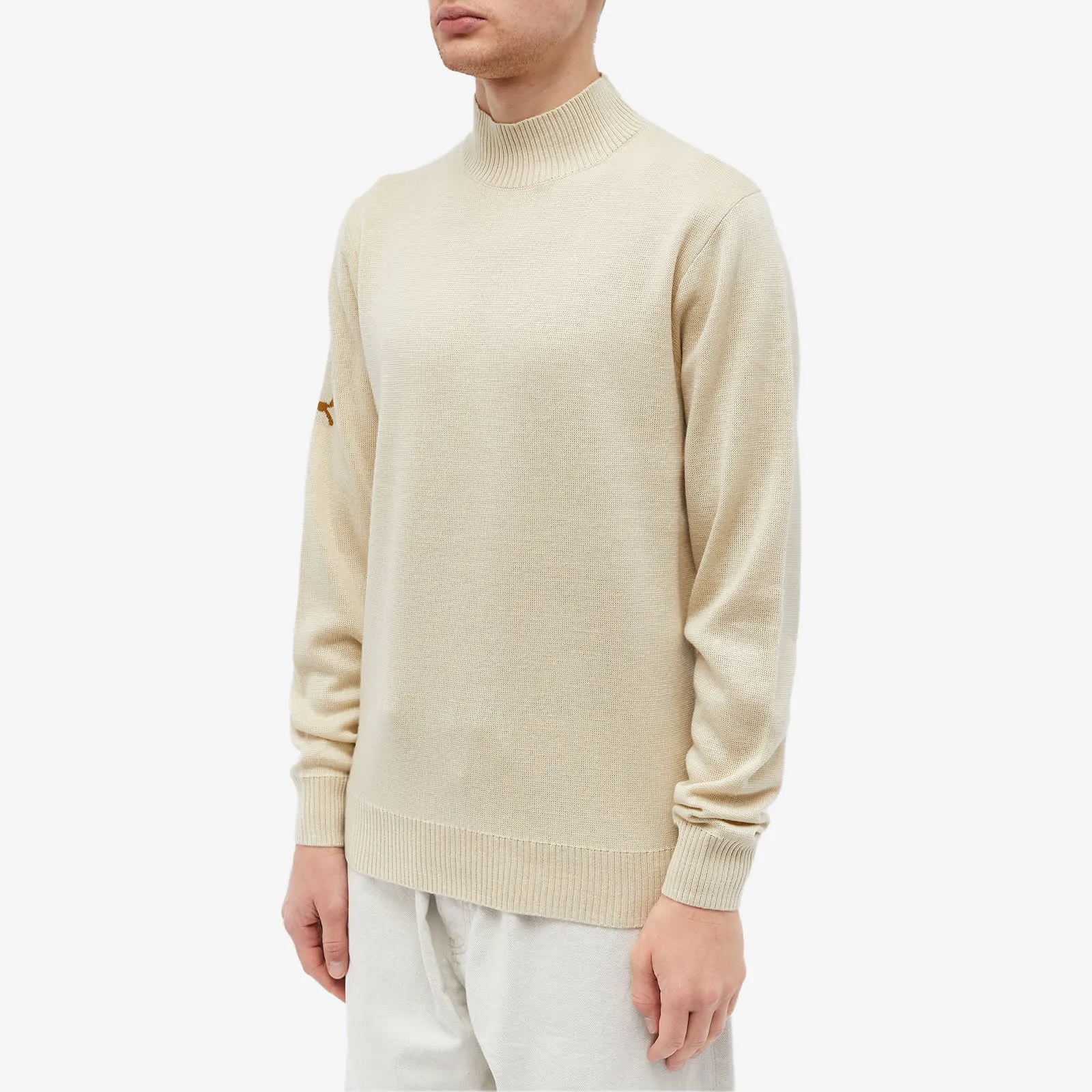 Fred Perry Intarsia Laurel Wreath Mock Neck Knit Sweater, Cream