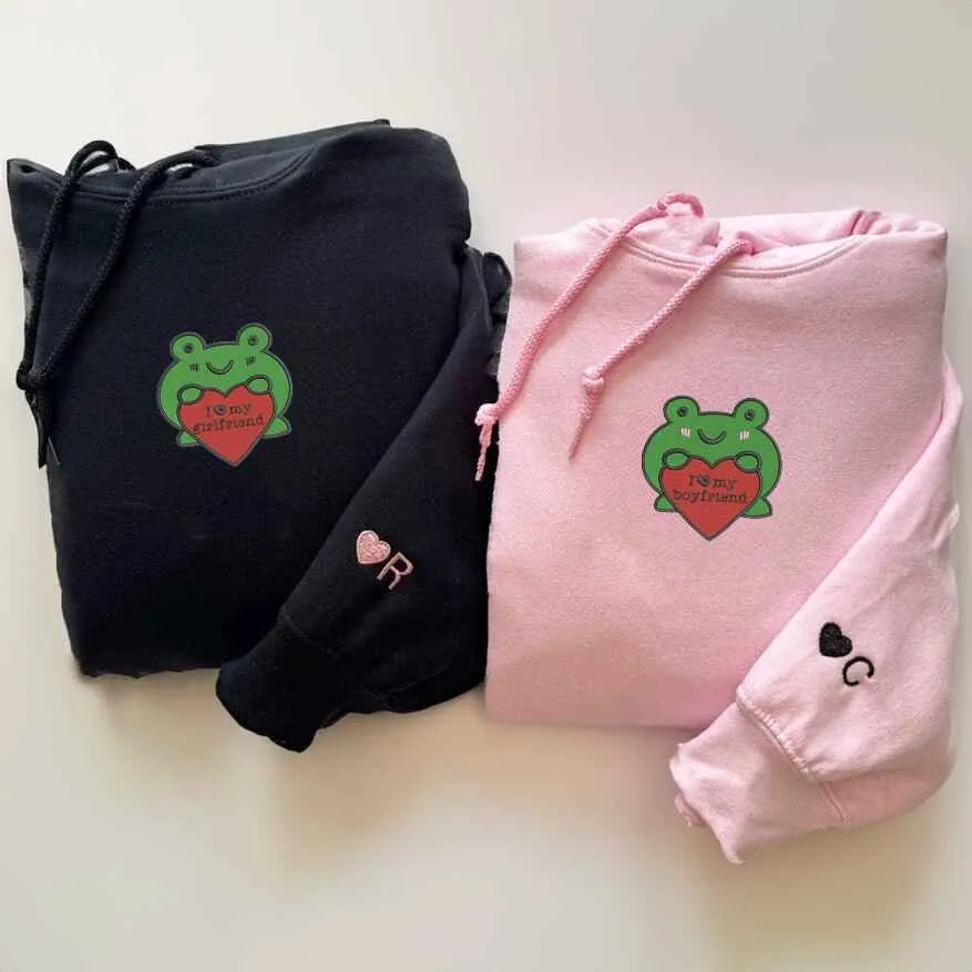 Frog Couple Matching Couple Hoodies - Custom Embroidered Sweatshirts For Couples