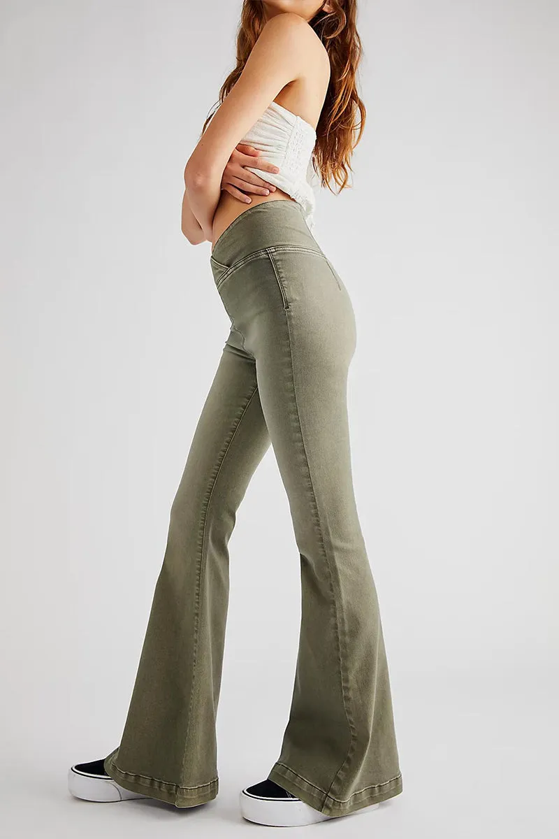 HWT1236 Crossover High-Waist Flare Jeans Pant