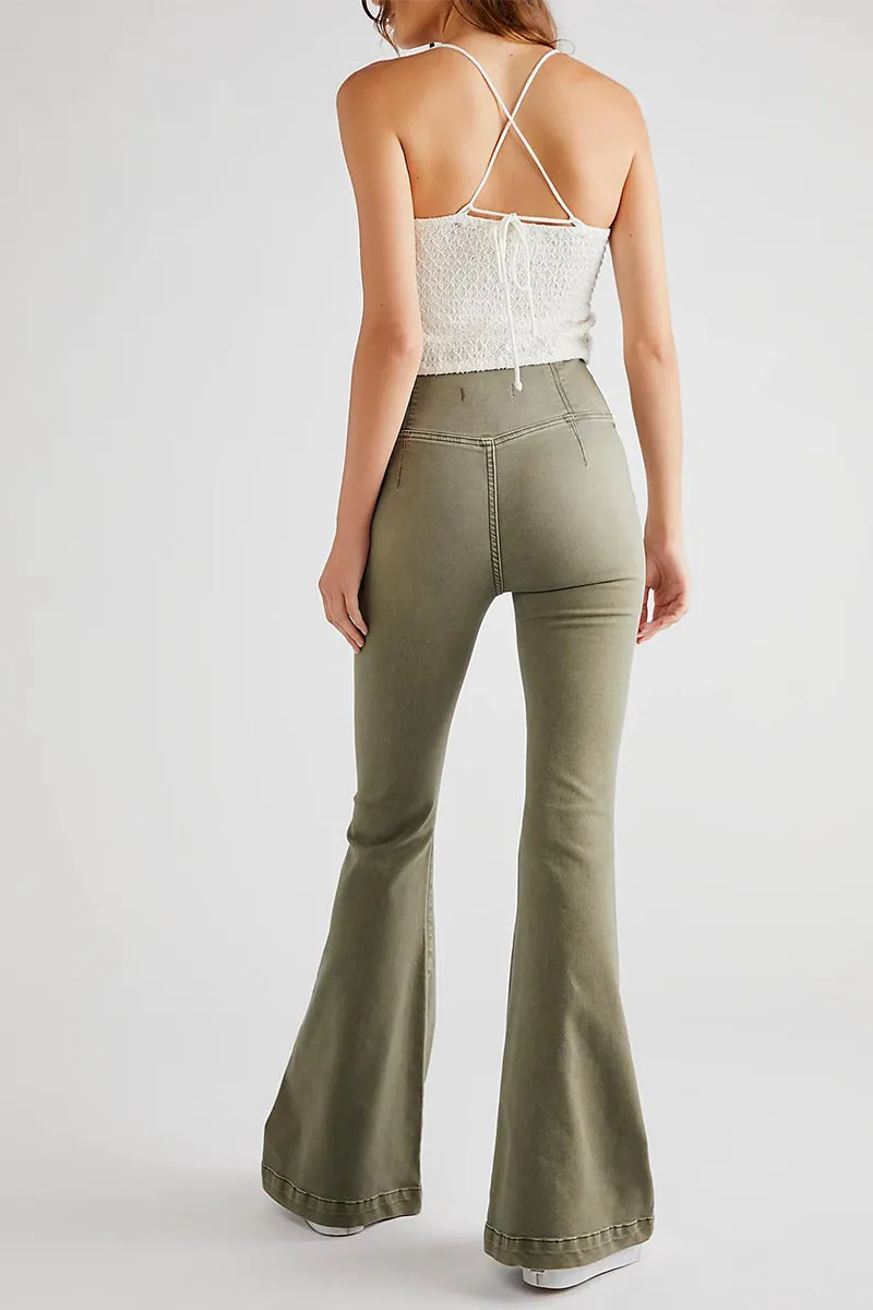 HWT1236 Crossover High-Waist Flare Jeans Pant