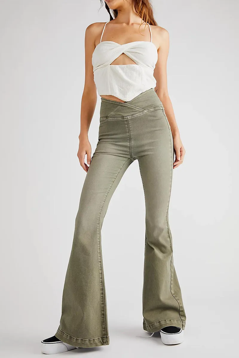 HWT1236 Crossover High-Waist Flare Jeans Pant