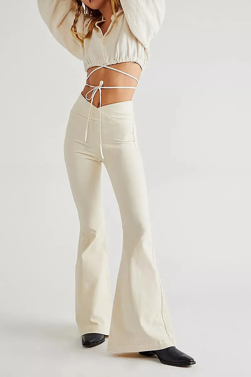 HWT1236 Crossover High-Waist Flare Jeans Pant