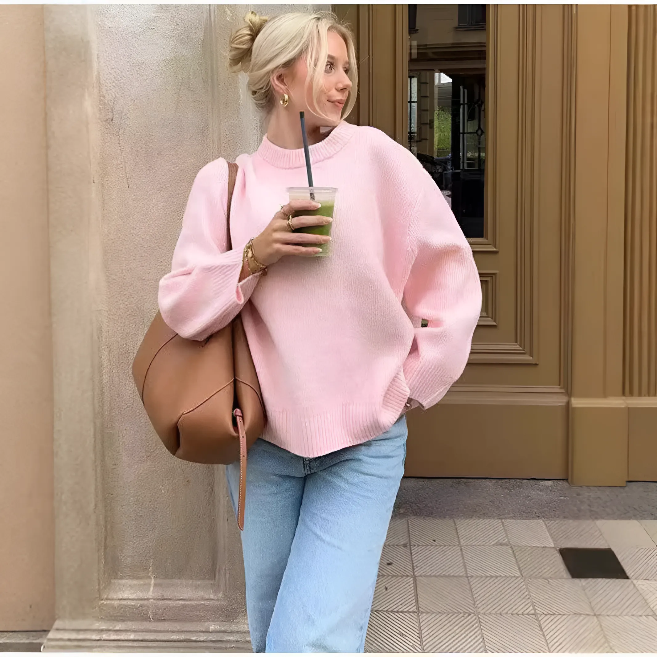 Ivyshape | Cozy Comfortable Pink Sweater