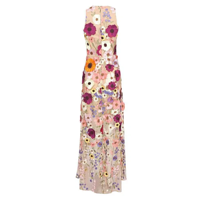 Janis Sleeveless Embroidered Floral Maxi Dress