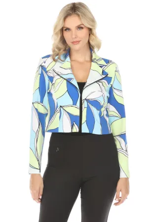 Joseph Ribkoff Vanilla/Multi Leaf Print Moto Jacket 242092