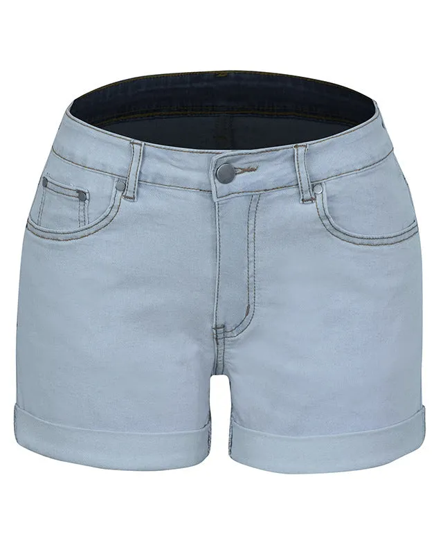 Ladies' Simple And High Elastic Denim Shorts