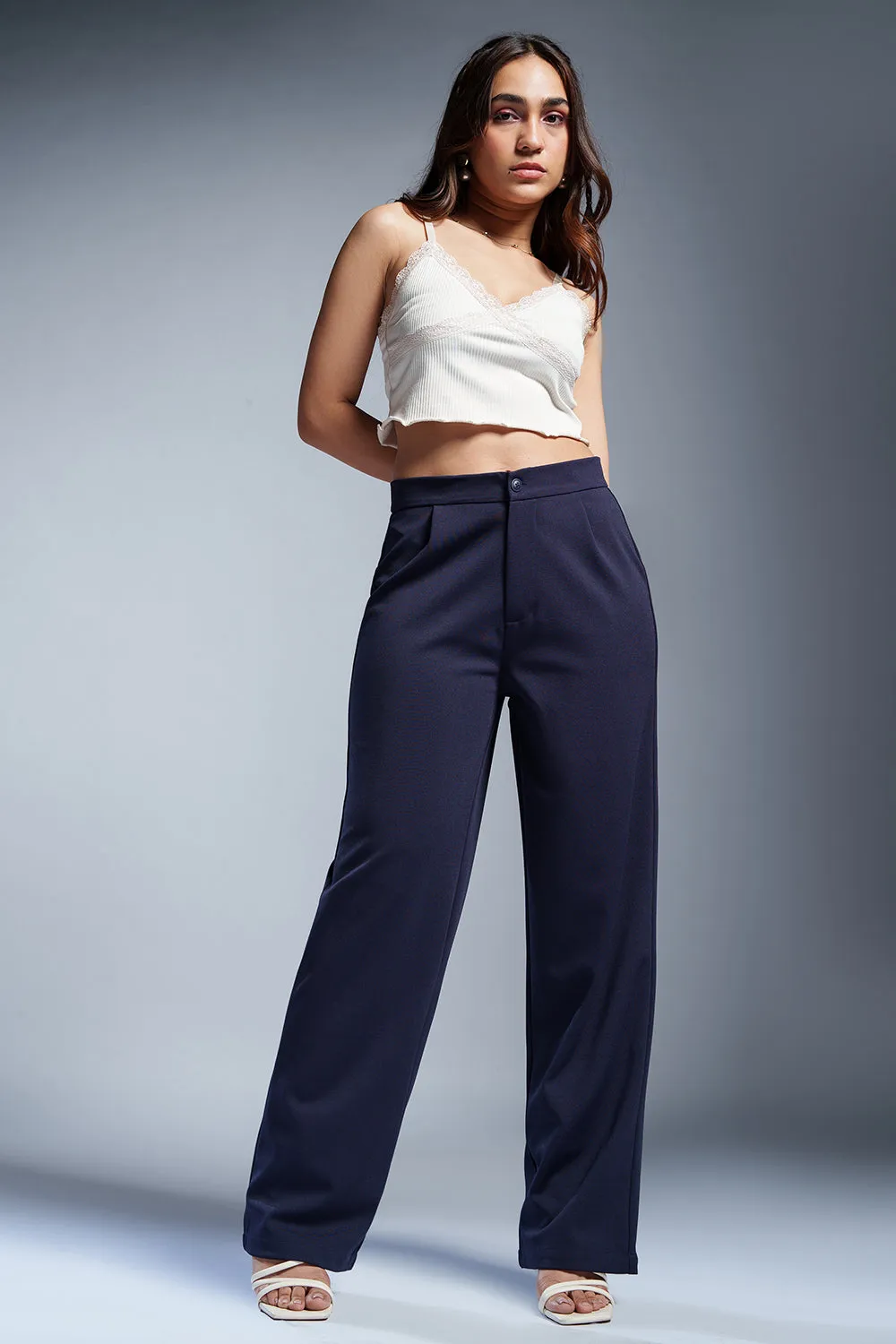 Lapis Navy Women's Textured Korean Pants