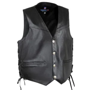 Legendary 'Peacemaker' Men's Leather Motorcycle Vest w/ Buffalo Nickel Snaps