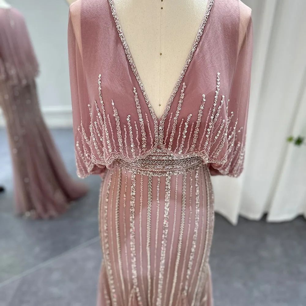 Luxury Pink Mermaid Evening Dresses with Cape SS284