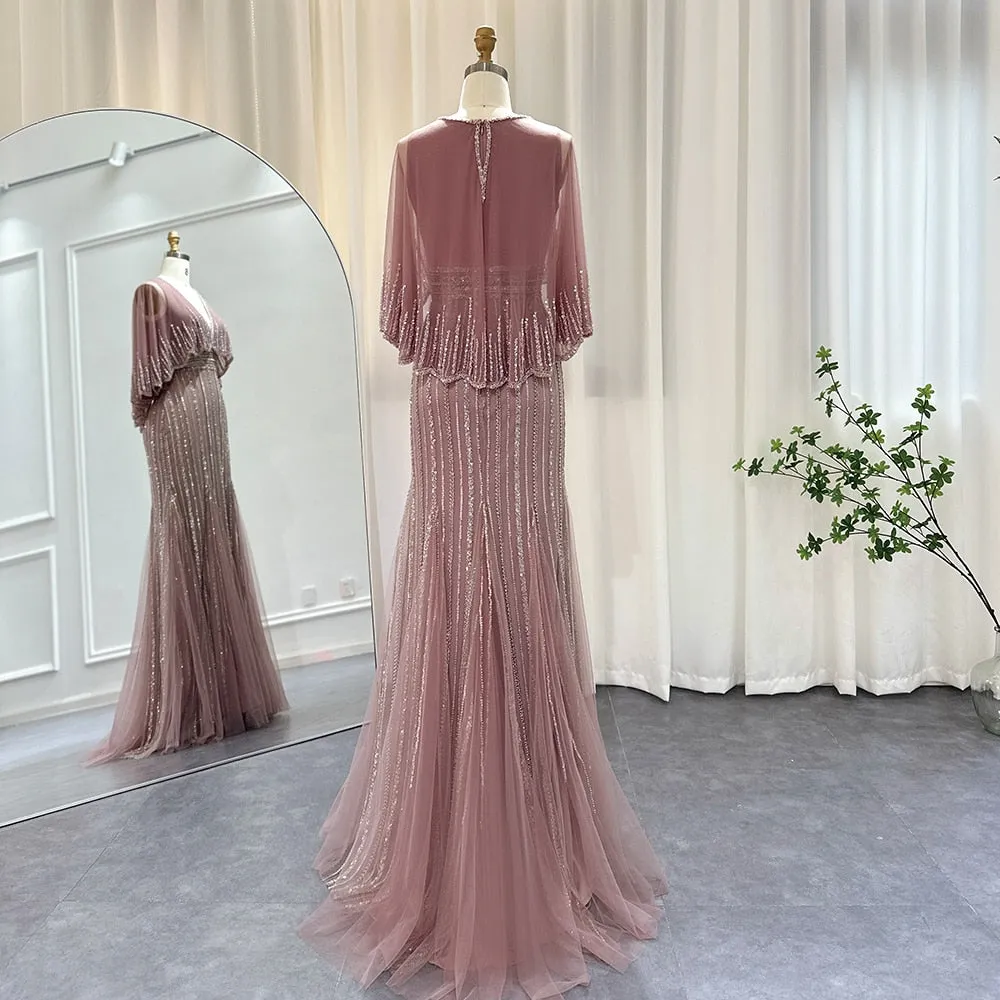 Luxury Pink Mermaid Evening Dresses with Cape SS284