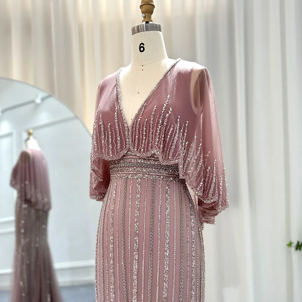 Luxury Pink Mermaid Evening Dresses with Cape SS284