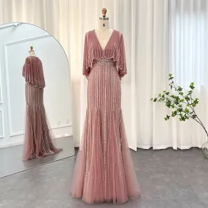 Luxury Pink Mermaid Evening Dresses with Cape SS284