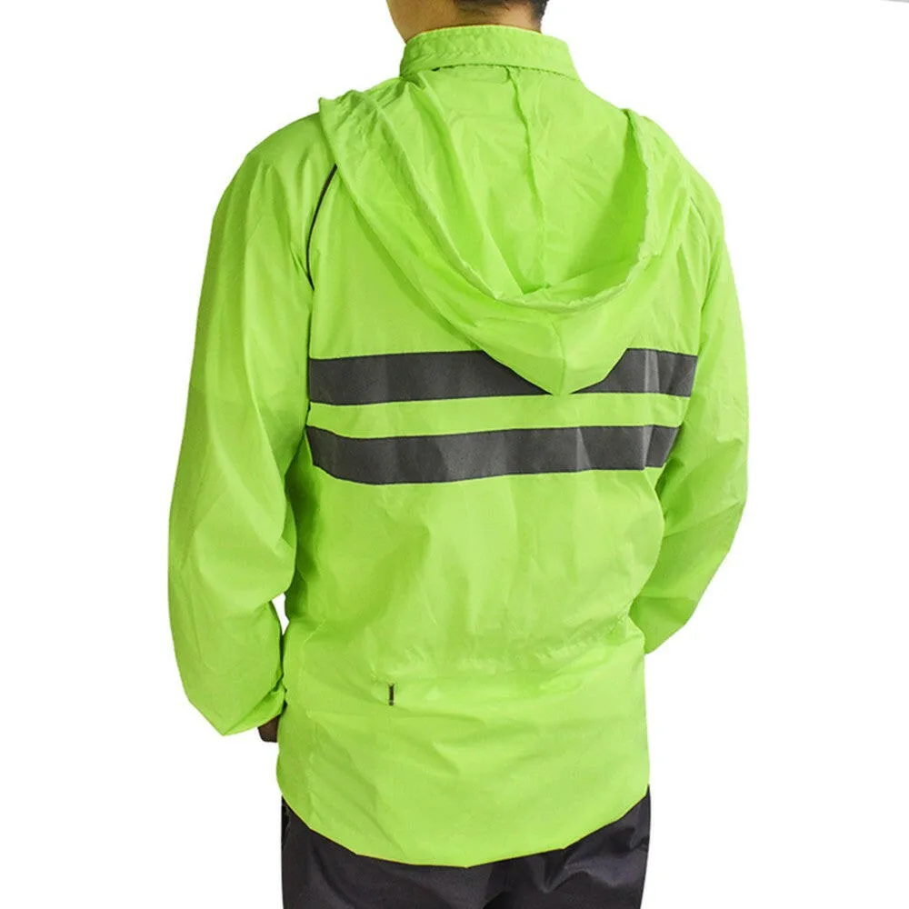 Men Windproof Hooded Cycling Jacket Breathable High Visibility Reflective Bike Bicycle Riding Sports Coat Jacket