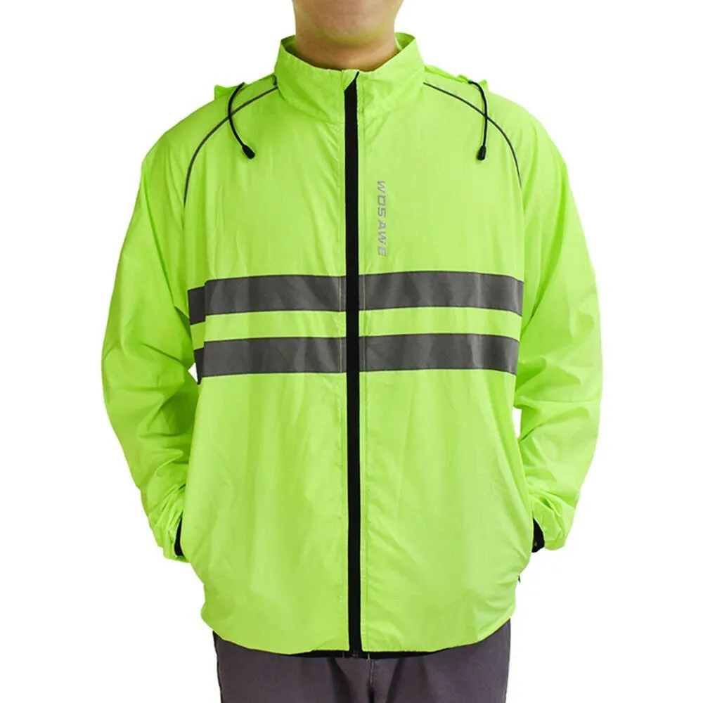 Men Windproof Hooded Cycling Jacket Breathable High Visibility Reflective Bike Bicycle Riding Sports Coat Jacket