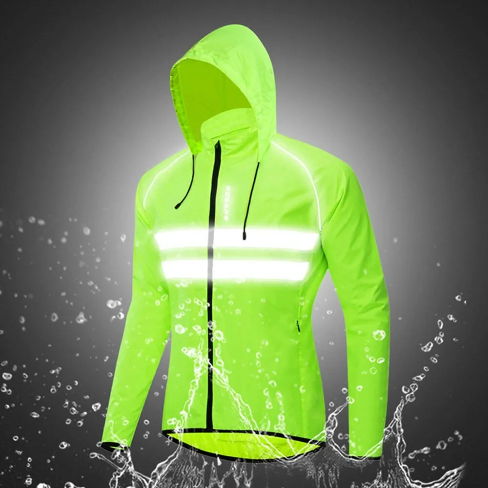 Men Windproof Hooded Cycling Jacket Breathable High Visibility Reflective Bike Bicycle Riding Sports Coat Jacket